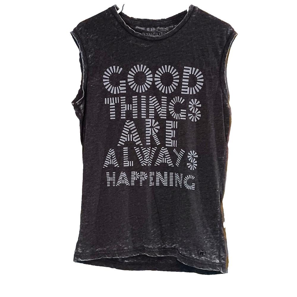 Spenglish Muscle T-Shirt Women's Medium Grey Good Things Are Always Happening